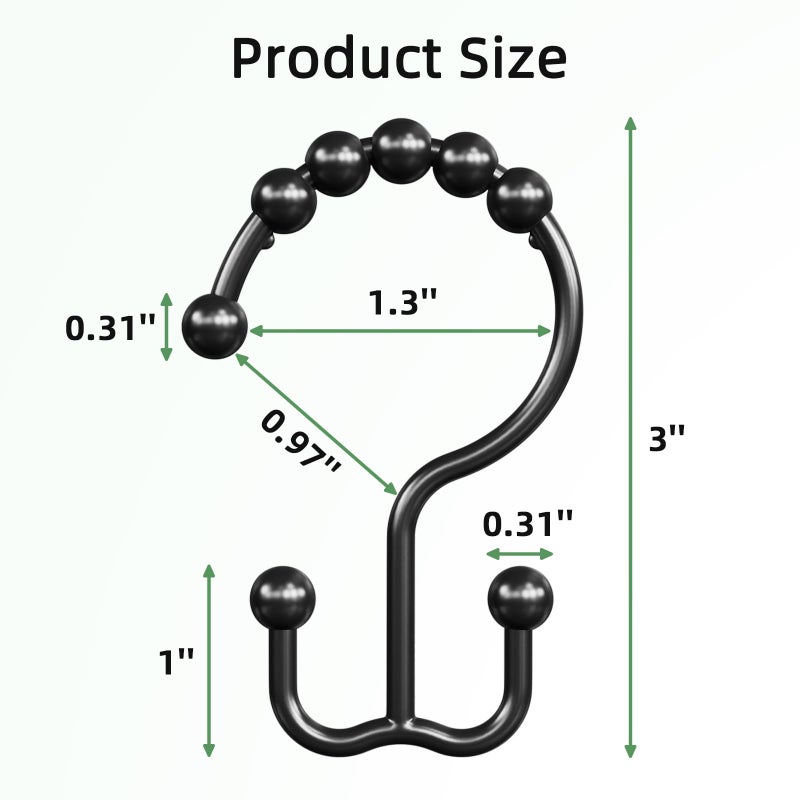 Amazer Shower Curtain Rings, Rust-Resistant Metal Double Shower Hooks for Curtain Rolling Shower Curtain Hooks Rings Shower Rings for Bathroom Shower Curtain Rod, Matte Black, Set of 12 Rings - Image 2
